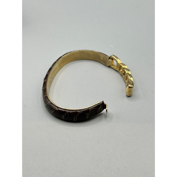 Vintage Brown Snakeskin Bracelet Gold Plated Chain Style 80s 90s Costume Jewelry - Picture 7 of 7